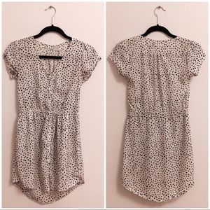 Cap sleeve v neck button polkadot dress